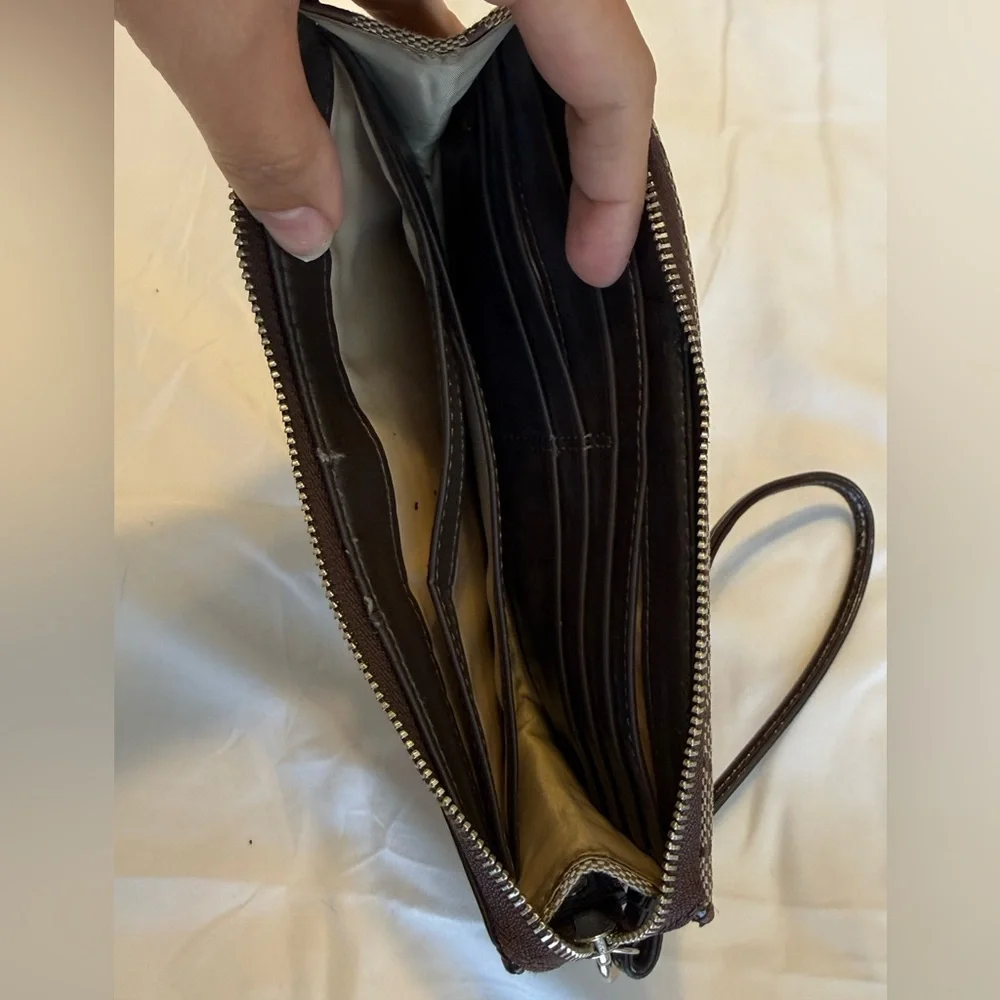 Coach | Brown Signature Canvas Wristlet with Dark Trim
